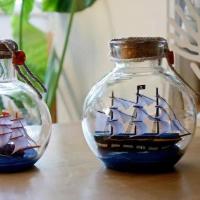 宽颈款黑船(珍藏版不好做) 瓶子里的船风格帆船的玻璃瓶 漂流瓶许愿瓶 瓶中船