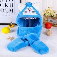 卡菲猫[蓝色] 均码[适合3-9岁的宝宝] 儿童帽子围巾冬加厚保暖男女生护耳手套三件套一体小老虎可爱围巾
