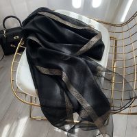 黑色 杭州丝绸桑蚕丝丝巾女士四季百搭长款纱巾披肩仿真丝围巾春秋款