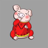 红色 12英寸 小猪挂钟创意客厅现代简约钟表时尚卡通挂表家用静音个性时钟装饰
