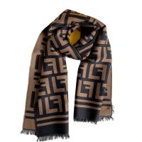 [高版本]经典流苏款(咖色) 高版本双F字母羊毛围巾女秋冬老花真丝fd羊绒披肩斗篷两用保暖ins