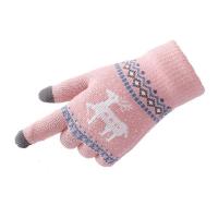 单层加绒[粉色] 女士手套秋冬季触屏毛线加绒保暖可爱韩版学生手套骑开车加绒防寒