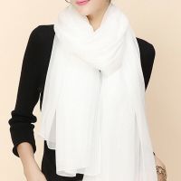 素色白色(200x145厘米) 杭州丝巾韩版百搭长雪纺围巾女秋冬款印花纱巾夏季防晒沙滩巾披肩