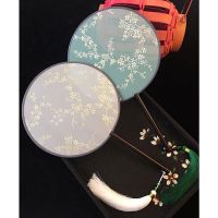黑榉木圆[梅花白] 浅绘家刺绣团扇古风汉服搭配旗袍宫廷长柄流苏扇子舞蹈圆扇