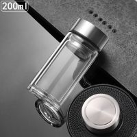 200ml不锈钢盖 双层加厚玻璃杯男女士办公室茶杯大容量耐热水杯便携商务泡茶杯子