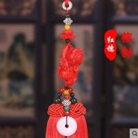 朱砂[招财貔貅]双流苏 普通包装 汽车挂件豪华版出入平安车载装饰品摆件男女士车上吊坠保平安车饰