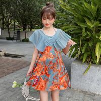 8253绿色 M [推荐体重80-95斤] 韩版游泳衣女保守学生性感平角连体裙式遮肚显瘦小胸聚拢女士泳装