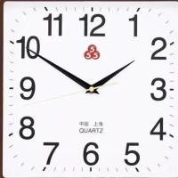 咖啡色 上海三五牌石英钟555钟表挂钟客厅简约大气方形静音 家用时钟摆件
