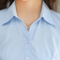 浅蓝斜纹短袖 S 白衬衫女短袖浅蓝斜纹夏职业半袖衬衣工装工作服正装女装韩版V领