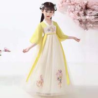 奶黄短袖新 110 汉服女童夏季薄款唐装襦裙中国风儿童女古装超仙小女孩连衣裙夏装