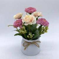 包心菊玫红色+花盆 假花装饰客厅摆件仿真花绢花小盆栽卧室茶几桌面布景房间装饰品