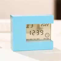 蓝色 简约多功能ins四面闹钟AJJ桌面电子钟diy学生计时器温度电子表