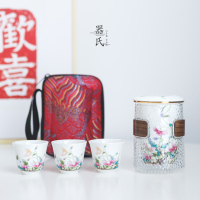 繁花似锦快客杯 器氏繁花似锦快客杯户外随身泡茶器陶瓷一壶三杯便携旅行茶具套装