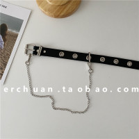 黑色 单排+普通链条 珍珠蝴蝶链条皮带女全孔朋克风嘻哈配裙子牛仔裤腰带装饰jk腰链细