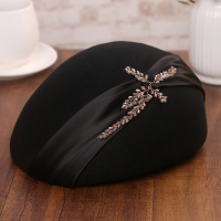 黑色 M(56-58cm) 帽子女秋冬羊毛呢贝雷帽轻奢水钻鸭舌帽优雅蓓蕾帽英伦复古小礼帽