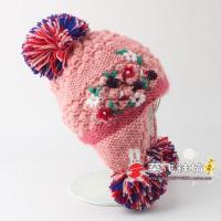 粉色 2-4岁48-52CM 均码 秋冬女宝宝加厚加绒保暖护耳帽子 手工可爱手绣风雪女儿童毛线帽