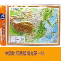 中国立体地形图 中学生 世界 中国立体地形图 套装赠桌面地理填充训练地图 凹凸图