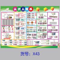 认识人民币 24寸 42X61厘米 认识人民币元角分一年级挂图早教启蒙学习墙贴高清大尺寸自粘防水