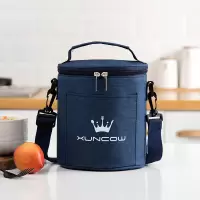 藏青 小号 饭袋便当包保温桶袋子手提圆形饭盒袋便当盒饭桶保温袋带饭手提袋