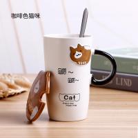 咖啡猫Coffee Cat+盖子+勺 卡通可爱猫陶瓷杯马克杯咖啡杯带盖带勺男女学生韩版可爱水杯