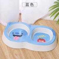 蓝色 卡通宠物双碗 狗狗碗双碗可爱卡通狗盆狗盒狗碗喝水小型幼犬防打翻高脚防滑便携