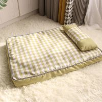 (亚麻款)柳黄色 S-小型(44*64cm) 狗垫子睡觉用可拆洗狗狗睡垫厚耐咬宠物床垫狗笼垫猫垫子猫咪垫子