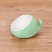 小鲸鱼零食碗绿色 猫碗陶瓷猫食盆双碗饮水碗粮碗保护颈椎防打翻宠物碗猫咪宠物用品
