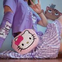 玫红色kt-斜挎包 日系KT凯蒂猫可爱pu斜跨手提包童趣包大容量双层防水包软妹少女心