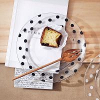 黑波点 韩国ins风波点玻璃盘vintage少女心甜品点心盘水果沙拉盘透明盘