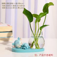 【蓝】安眠小鹿+蓝色水培底座 治愈系可爱小鹿摆件创意鱼缸玻璃水培花瓶客厅办公室桌面装饰物品