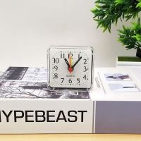 小号方形白色跳秒+电池 闹钟老人学生简约复古闹钟现代宿舍台钟表静音字大数字创意闹钟表