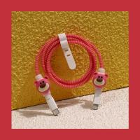 DIY（粉简易 两只草莓熊头）30# 卡通造型~童趣十足~~苹果12数据线保护套 20w手机充电器头11快充