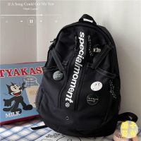 黑色(无徽章无挂件) 收藏店铺 送礼物 优先发货 韩国ins风大容量工装双肩包日系原宿复古男女学生书包初中生背包