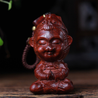 小叶紫檀齐天大圣钥匙扣 汽车钥匙扣小叶紫檀齐天大圣孙悟空手机链木雕猴子吊坠实木质挂件