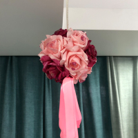 单独玫粉花球小球(4个起) 婚庆结婚用品婚房布置装饰创意套餐个性浪漫花球婚礼卧室拉花纱幔