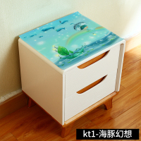 KT1-海豚幻想 60*60cm 可爱卡通床头柜盖布防水免洗pvc粉色桌垫塑料胶垫防烫防油桌布
