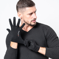 1双男-经典黑色（大人-可触屏） 均码 触屏毛线手套男女士秋冬季加绒保暖加厚防滑开车户外学生全指手套