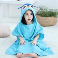 蓝企鹅 60x120cm 儿童浴巾浴袍斗篷卡通带帽加x厚披风男女可穿套头毛巾料浴衣 1