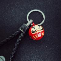 红色 达摩铃铛个性皮绳汽车钥匙扣 钥匙圈男士女腰挂件钥匙链 创意钥匙