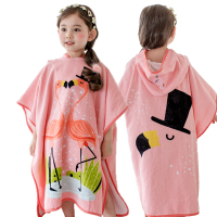 火烈鸟-90-140cm使用 儿童浴巾毛巾料保暖浴衣沙滩浴巾套头披风斗篷浴袍防着凉温泉外套
