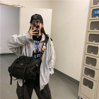 黑色小款 送徽章四件套 日系ins潮牌百搭大容量斜挎包 韩国原宿暗黑港风机能包男女工装包