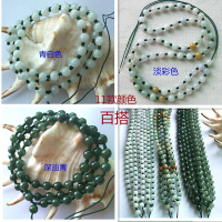 4-5MM淡彩色长珠,周长约58CM 翡翠真玉珠子项链挂绳挂链白玉石油青绿三彩色男女长款毛衣链小号