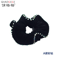 A彩钻 俏格格时尚水钻绒布发圈经典职业头花韩版链条盘发女头绳头圈发饰
