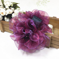 紫红色 发抓夹大号韩国版布艺头花立体花朵水晶娟纱发卡盘发头抓头夹饰品