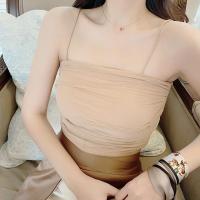 深杏色 带胸垫 S【吊带带胸垫 】 法式带胸垫细吊带背心西装内搭设计感小众皱褶短网纱抹胸打底上衣