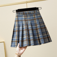 1981蓝色 S 秋冬格子百褶裙女2021学生高腰显瘦a字短裙防走光百搭毛呢半身裙