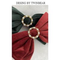 红色 丝绒秋冬天鹅绒奢华礼服年会质感轻奢毛茸茸复古大蝴蝶结横夹发夹