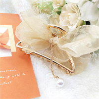 流苏款香槟色 /个 蝴蝶结昭和时代珍珠流苏发卡民国风头饰后脑勺抓夹日韩优雅气质女