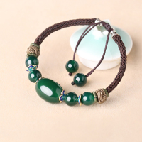 手腕周长15厘米 烟雨江南复古手链装饰手饰绿色首饰古风景泰蓝女原创饰品玛瑙手串