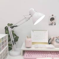 白色折叠台灯-342 按钮开关 ins风折叠台灯长臂节能夜灯 学生宿舍寝室书桌护眼夹式铁艺床头灯